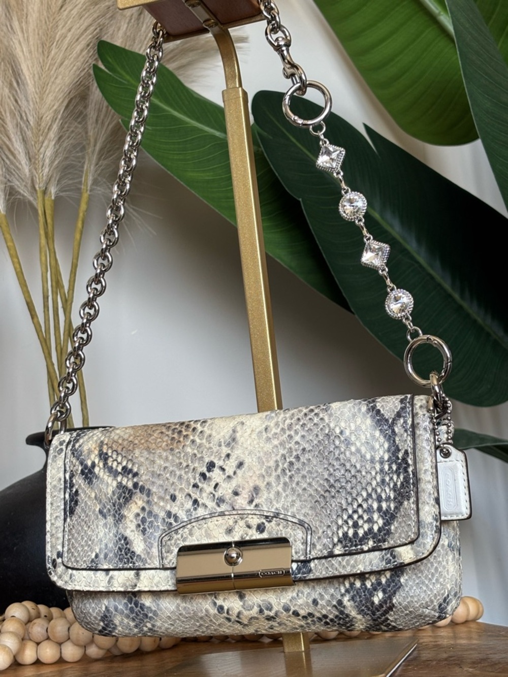 🐍🤎Y2K Python Embossed COACH Kristin Large Wristlet Mini Bag Set🤎🐍